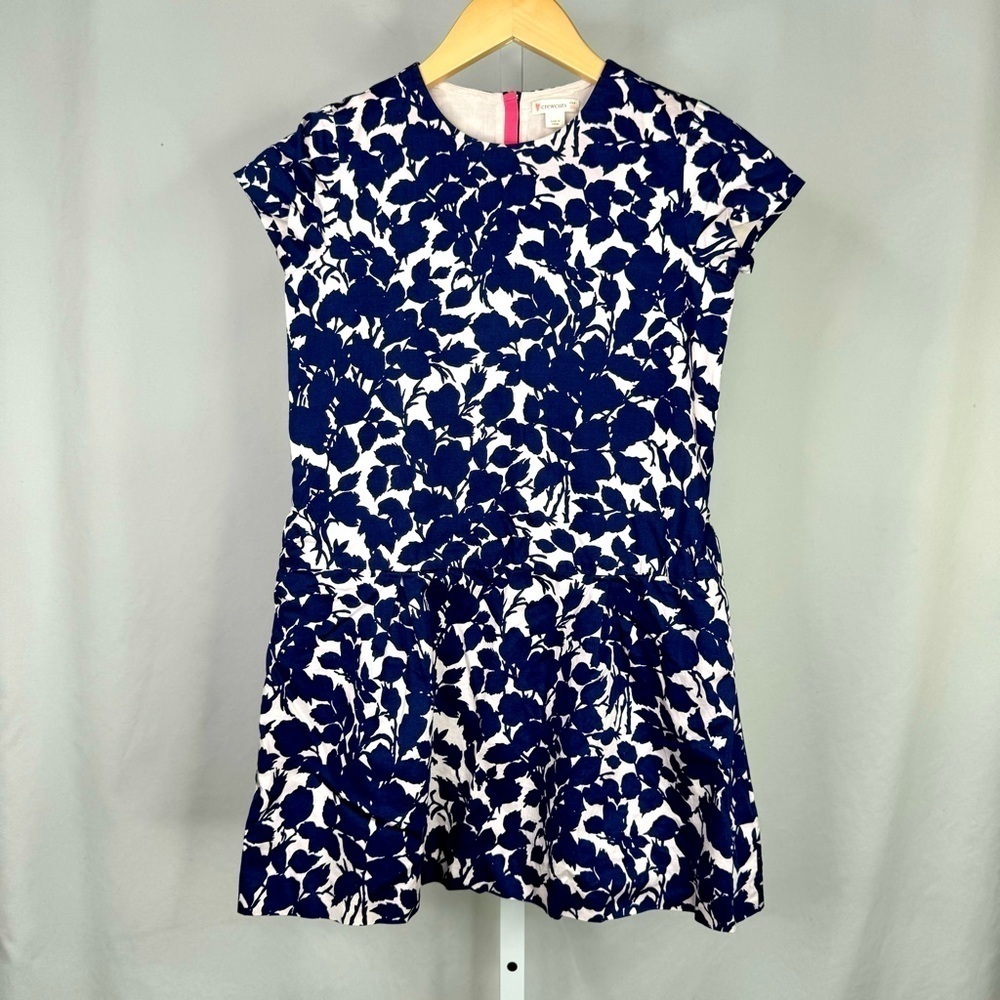 Crewcuts dress navy white floral drop waist POCKETS cap sleeves back zip 10